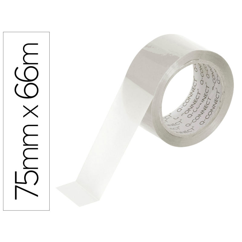 Cinta adhesiva q-connect polipropileno transparente 66 mt x 75 mm para embalaje