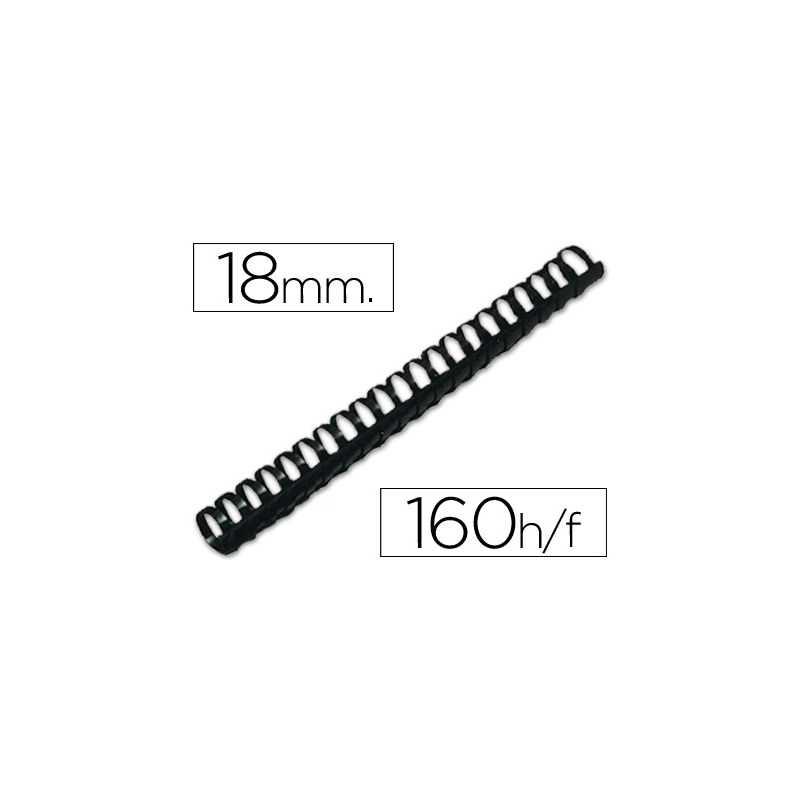 Canutillo q-connect redondo 18 mm plastico negro capacidad 160 hojas caja de 50 unidades