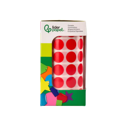 Gomets liderpapel autoadhesivo circulos 15 mm rojo rollo de 2500 unidades en caja de carton