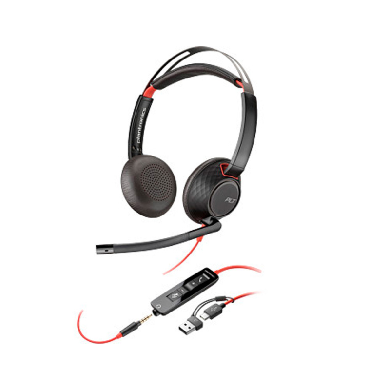Auriculares poly con cable blackwire 5220 usb-c conexion 3,5 mm adaptador usb-c/a
