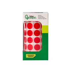 Gomets liderpapel autoadhesivo circulos 15 mm rojo rollo de 2500 unidades en caja de carton