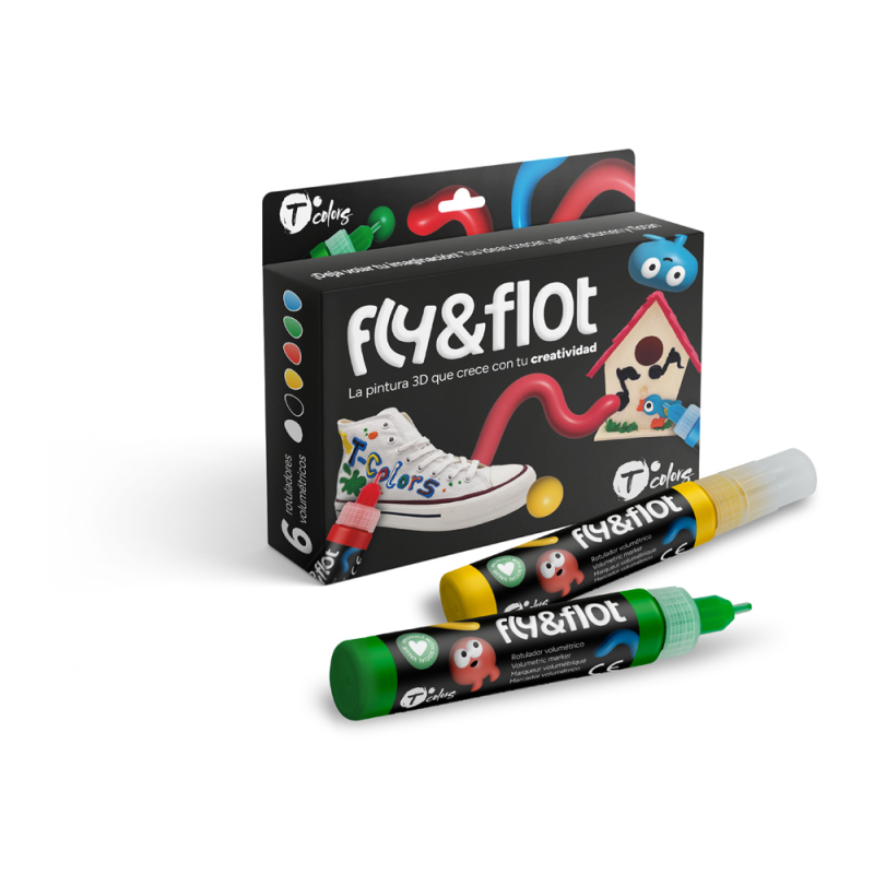 Rotulador tcolors fly&flot efecto 3d volumetrico 25 ml estuche de 6 colores surtidos