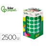 Gomets liderpapel autoadhesivo circulos 15 mm verde rollo de 2500 unidades en caja de carton