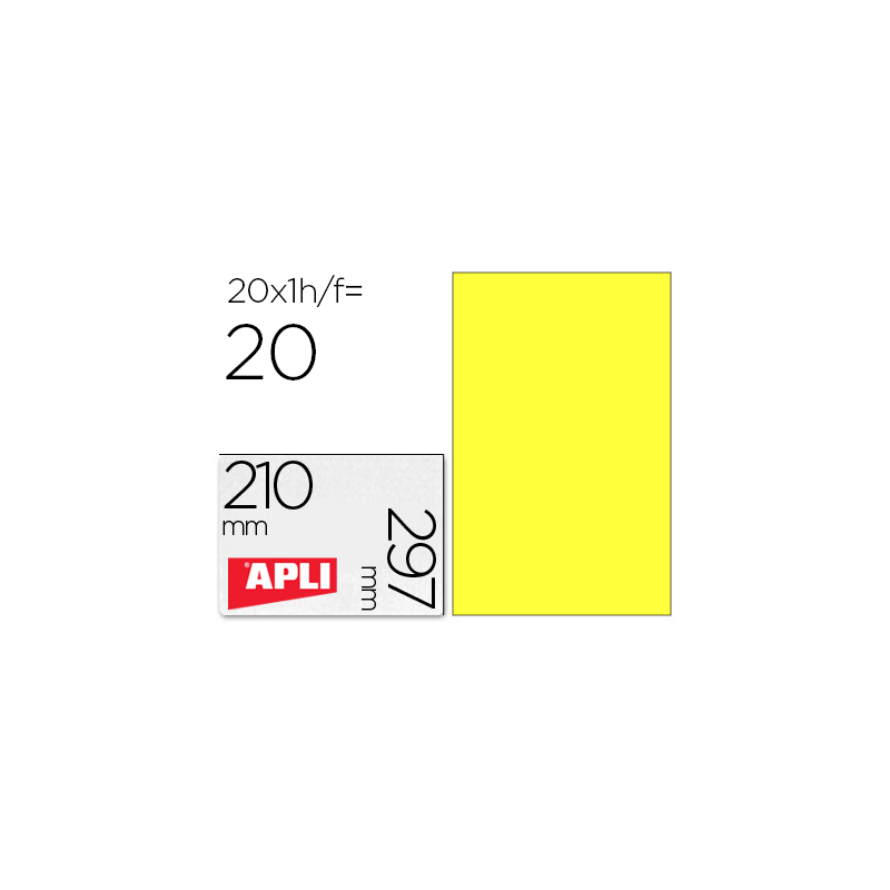 Etiqueta adhesiva apli 02878 tamaño 210x297 mm para laser fotocopiadora ink-jet caja con 20 hojas din a4 amarillo