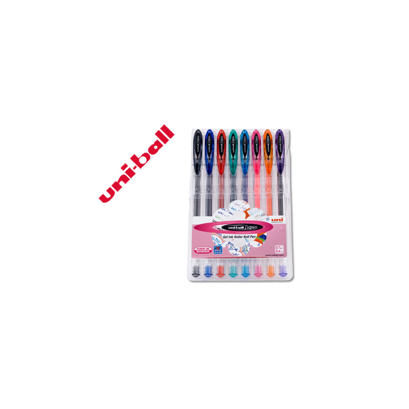 Boligrafo uni ball um-120 signo 0,7 mm tinta gel estuche de 8 colores basicos