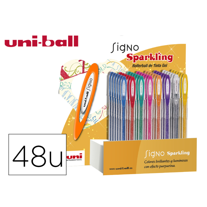 Boligrafo uni ball um-120 signo 0,7 mm tinta gel expositor de 48 colores con purpurina