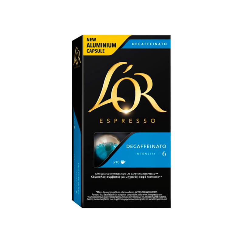 Cafe l'or espresso decaffeinato fuerza 6 caja de 10 unidades compatible con nespresso