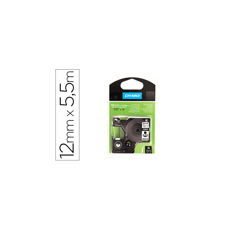 Cinta dymo negro blanco 12mm x 5,5 mt d1 polyester adhesivo permanente