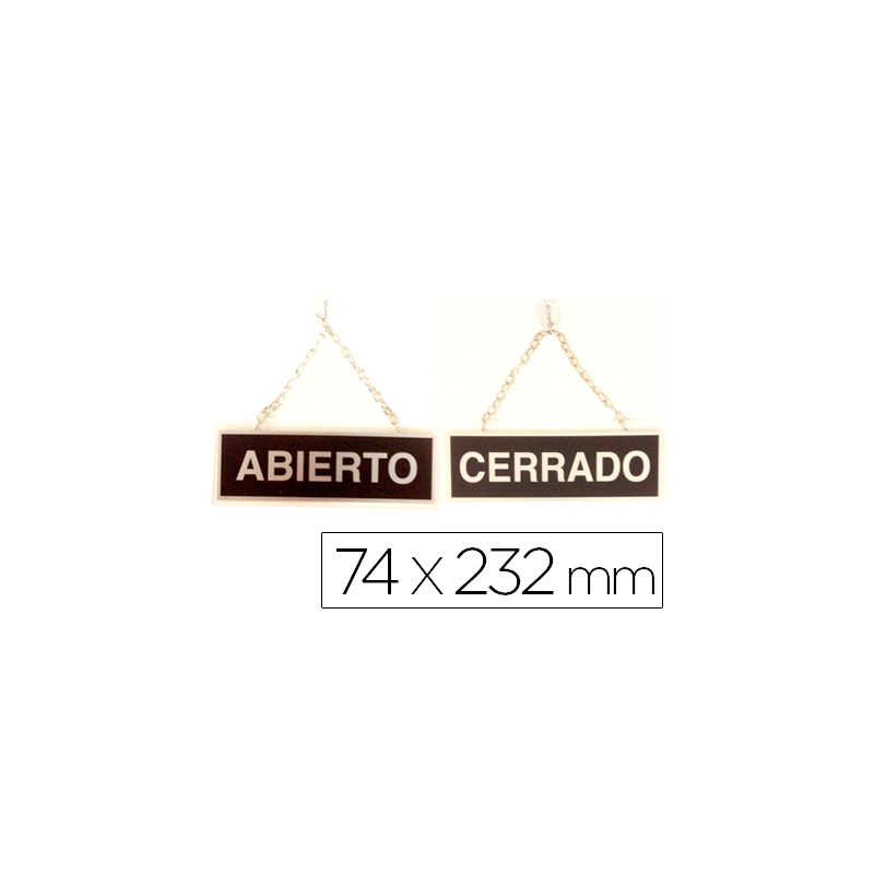 Letrero de aluminio serigrafiado abierto y cerrado con cadena y ventosa para colgar 232x74 mm