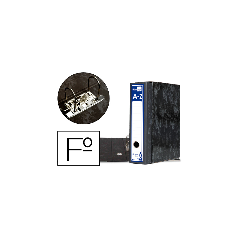 Archivador de palanca liderpapel carton forrado folio jaspeado negro con caja classic blue