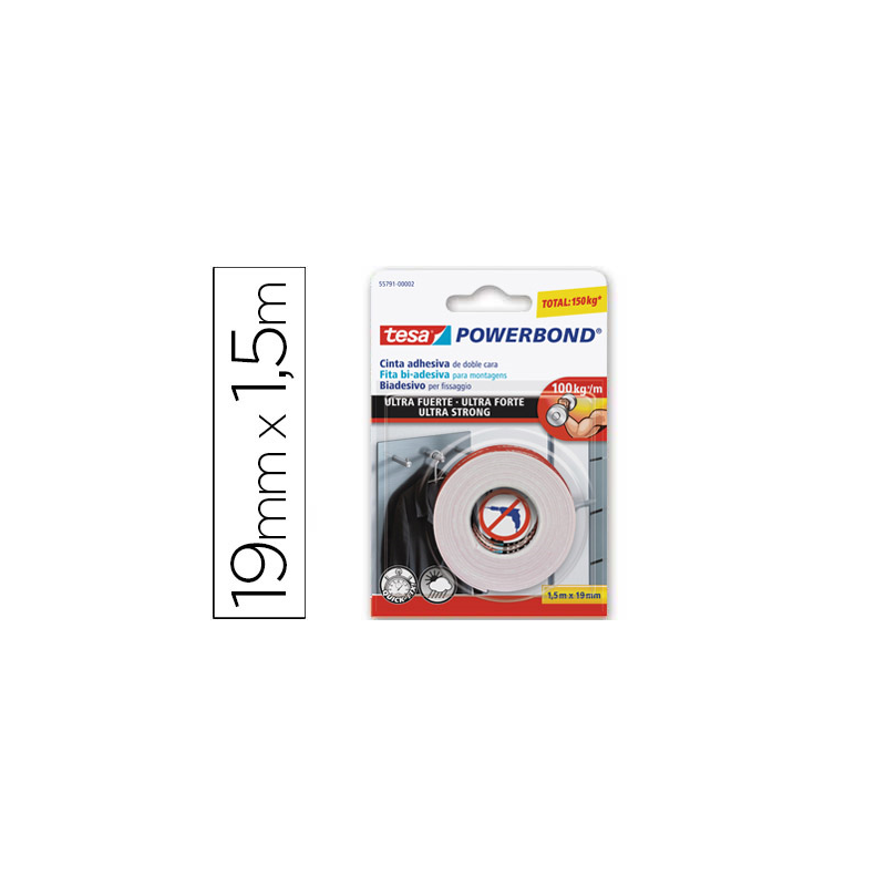 Cinta adhesiva tesa doble cara ultra strong extrafuerte para interior y exterior 1,5m x19mm