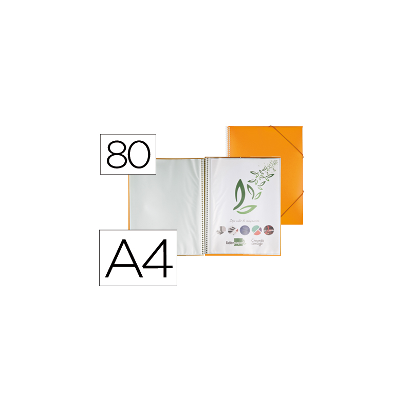 Carpeta liderpapel escaparate con espiral 80 fundas polipropileno din a4 naranja
