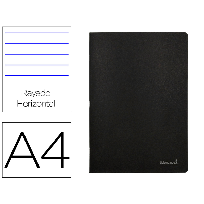 Libreta liderpapel tapa negra a4 80 hojas 60gr horizontal con doble margen