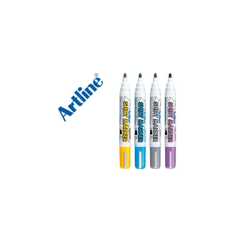 Rotulador artline camiseta ekt-2 amarillo gris celeste y violeta punta redonda 2 mm usoen camiseta caja de 4 unidades