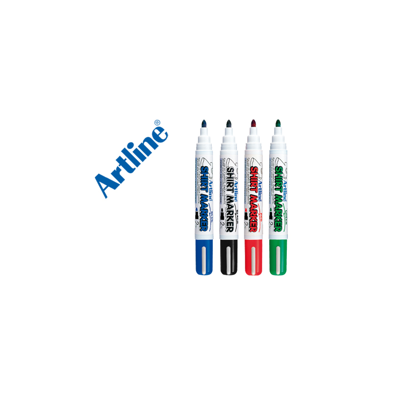 Rotulador artline camiseta ekt-2 negro rojo azul y verde punta redonda 2 mm para uso en camiseta caja de 4 unidades