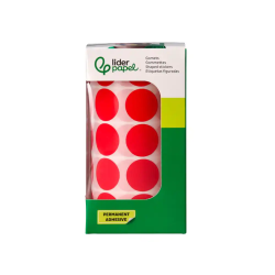 Gomets liderpapel autoadhesivo circulos 20 mm rojo rollo de 2000 unidades en caja de carton