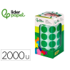 Gomets liderpapel autoadhesivo circulos 20 mm verde rollo de 2000 unidades en caja de carton