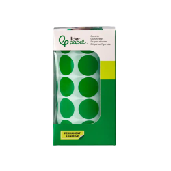 Gomets liderpapel autoadhesivo circulos 20 mm verde rollo de 2000 unidades en caja de carton