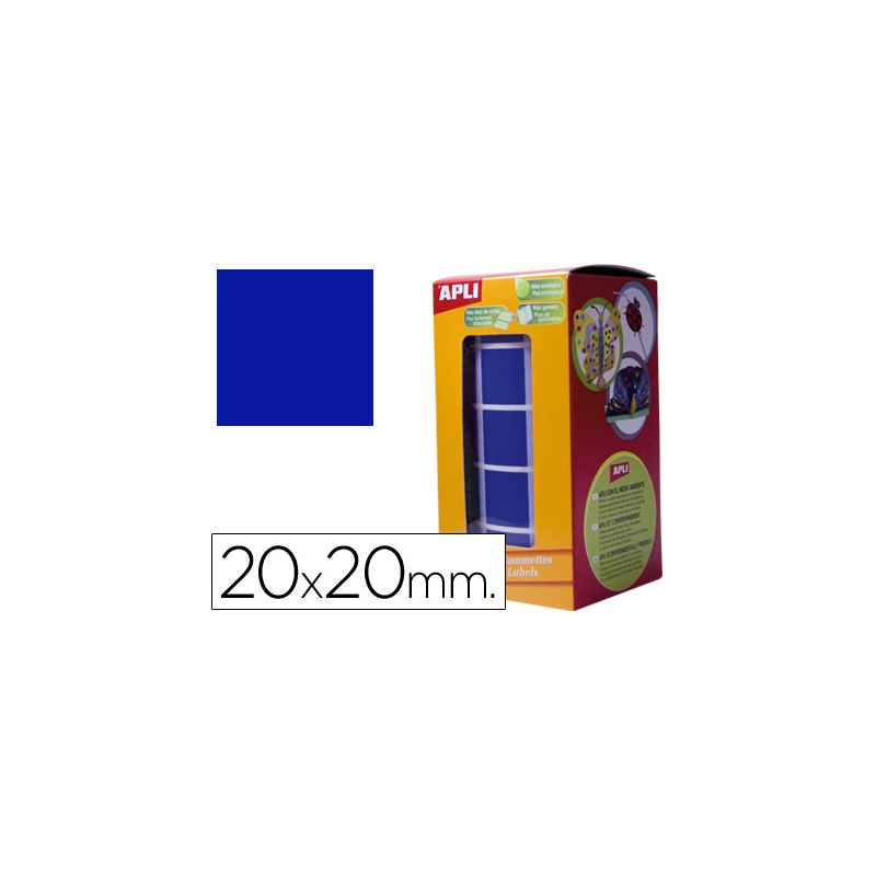 Gomets autoadhesivos cuadrados 20x20 mm azul rollo de 1770 unidades