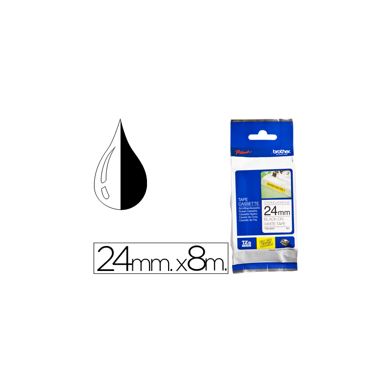 Cinta brother tzes251 blanco-negro 24mm longitud 8 mt superadhesiva