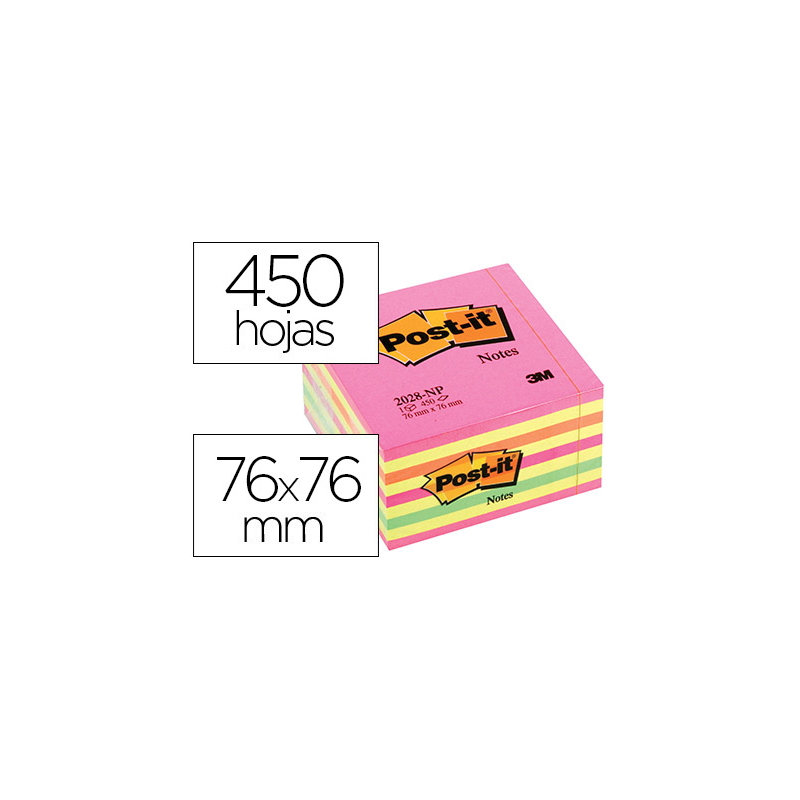 Bloc de notas adhesivas quita y pon post-it 76x76 mm cubo color rosa neon 450 hojas