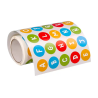 Gomets liderpapel autoadhesivo redondo abecedario 20 mm colores surtidos rollo de 1000 unidades en caja de carton