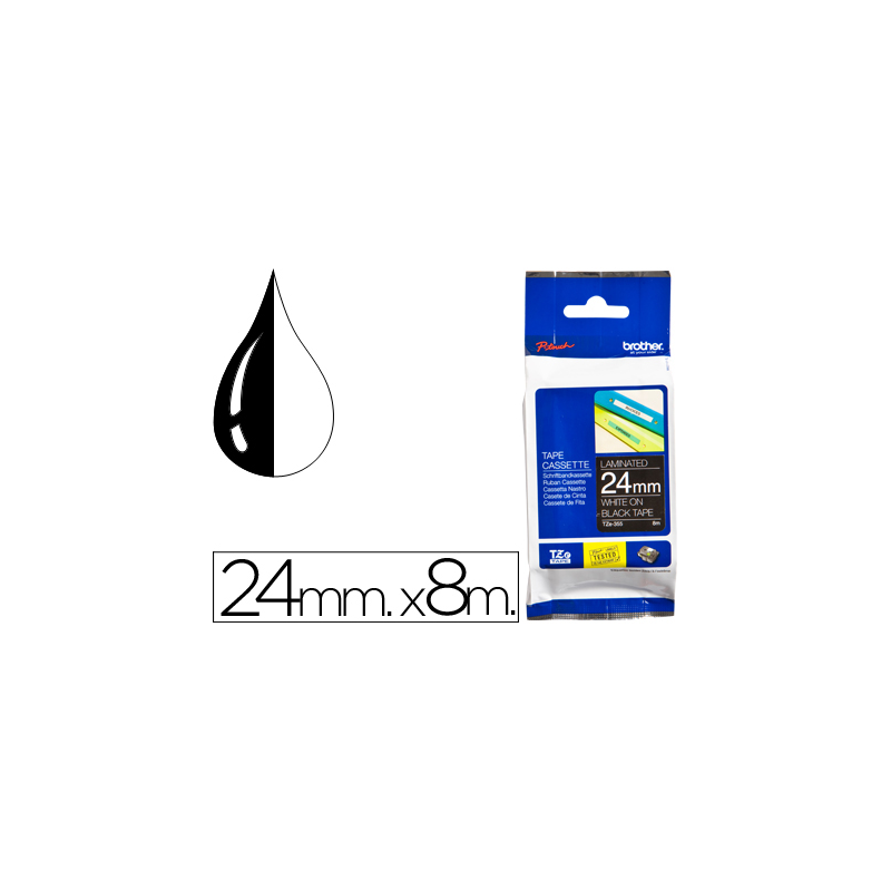 Cinta brother tze-355 negro-blanco 24mm longitud 8mt