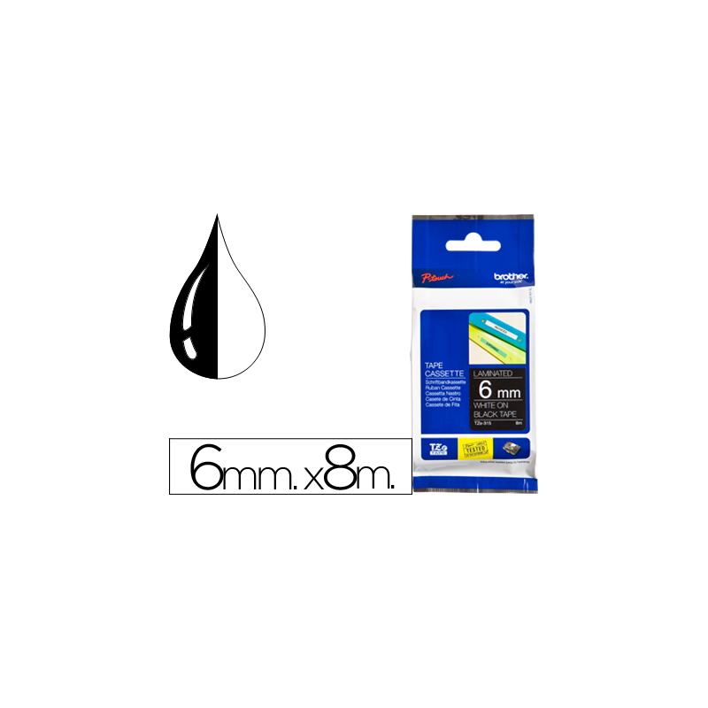 Cinta brother tze315 negro-blanco 6mm longitud 8mt