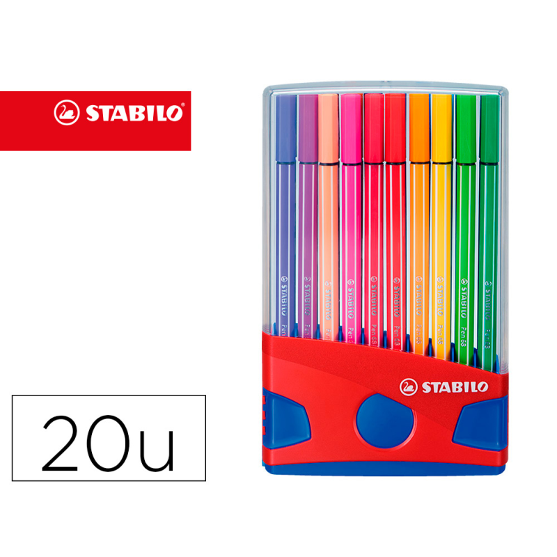Rotulador stabilo punta de fibra pen 68 color parade estuche de 20 unidades colores surtidos