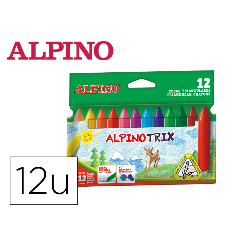 Lapices cera alpinotrix triangulares caja 12 colores