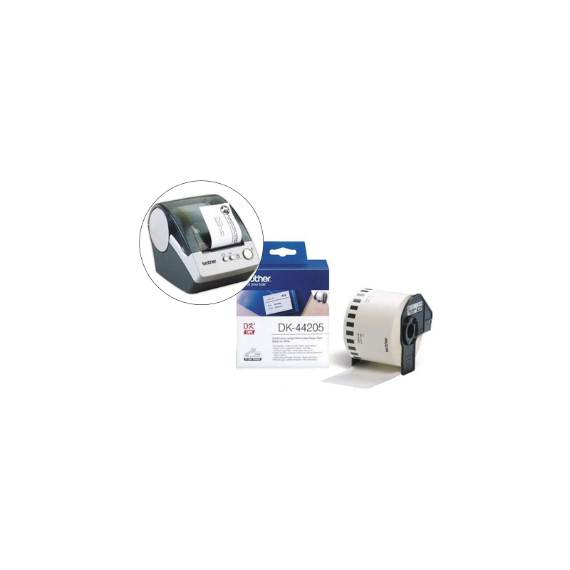 Etiqueta brother dk44205 cinta papel continuo adhesiva removible blanca 62x30,48 mt