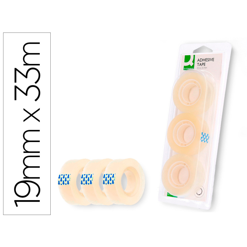 Cinta adhesiva q-connect 33 mt x 19 mm blister de 3 unidades