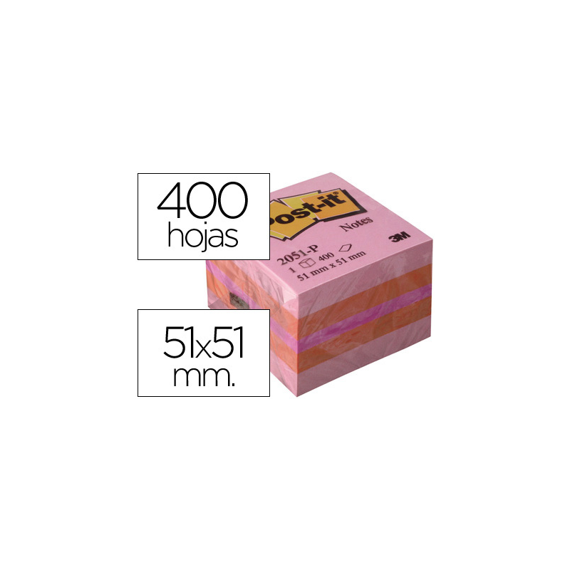 Bloc de notas adhesivas quita y pon post-it 51x51 mm minicubo color rosa 2051-p 400 hojas