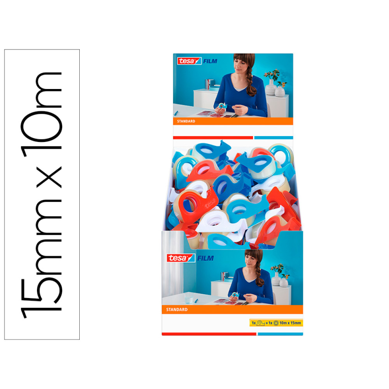 Cinta adhesiva tesa standard con dispensador 10 mt x 15 mm