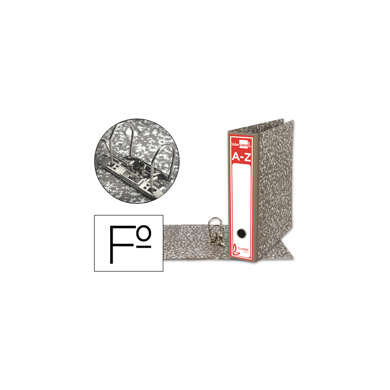 Archivador de palanca liderpapel folio classic red carton entrecolado sin rado lomo 80mm gris compresor metalico