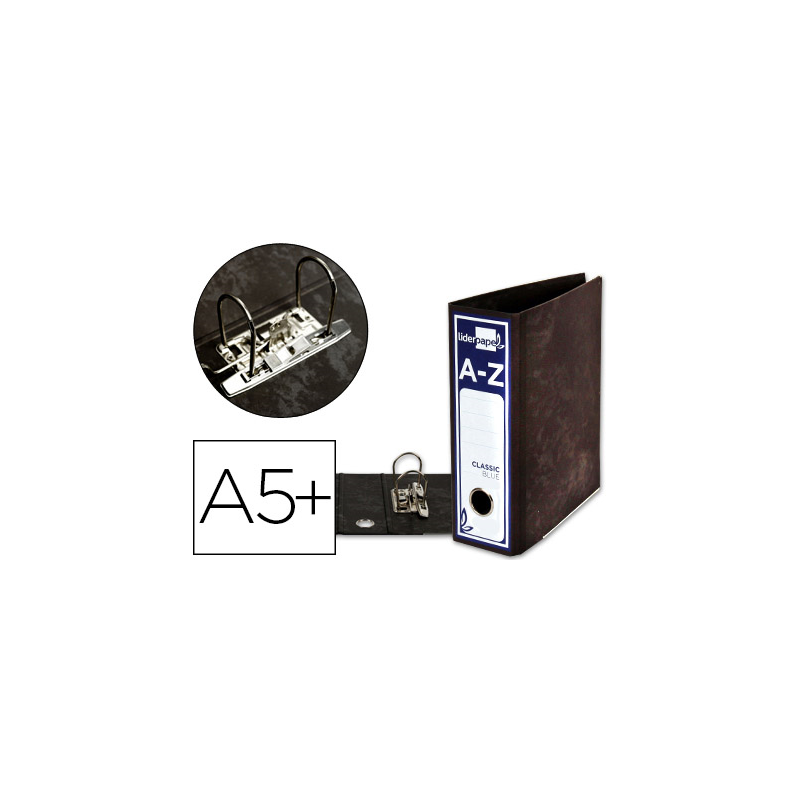 Archivador de palanca liderpapel cuarto classic blue sin rado lomo 80mm negro compresor metalico