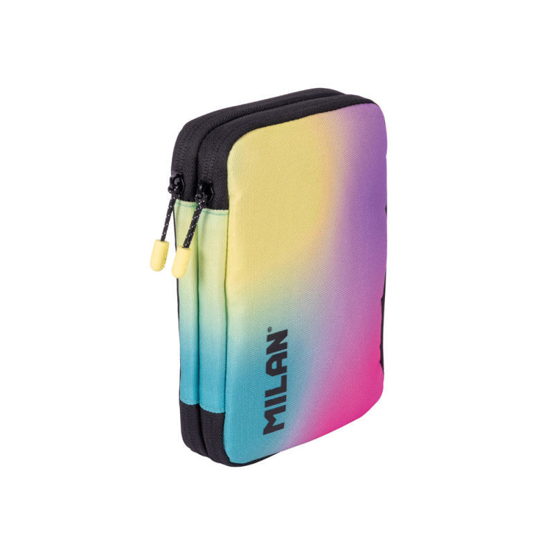 Plumier escolar milan coleccion sunset doble cremallera con accesorios color negro 198x143x40 mm