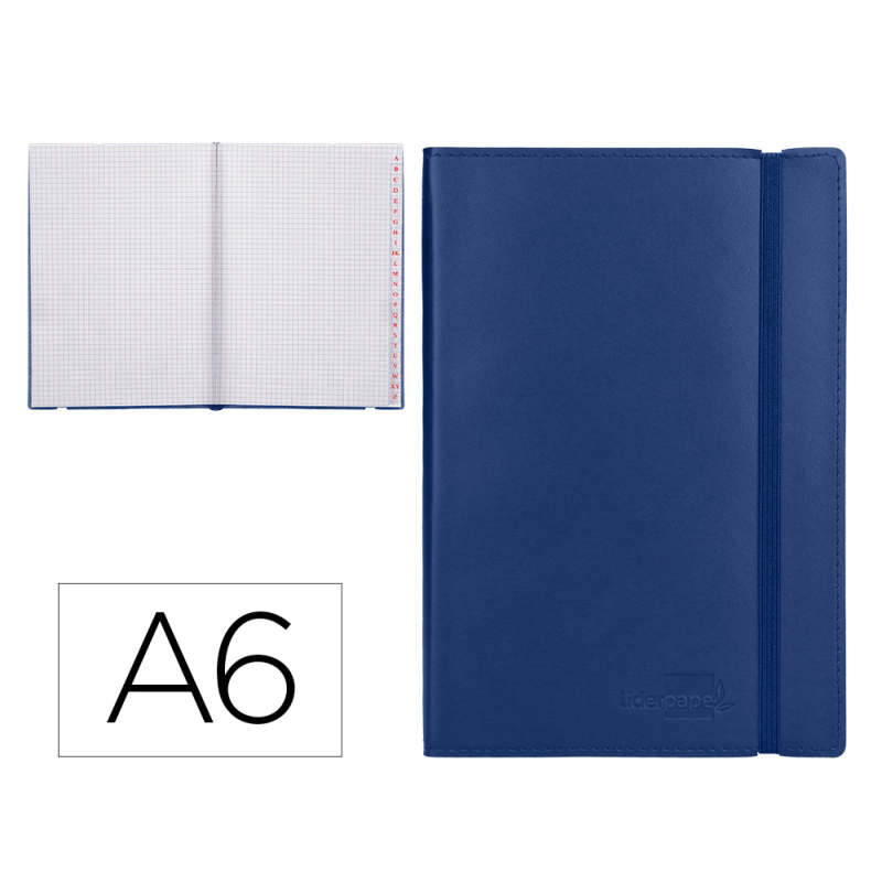 Libreta indice liderpapel similpiel a6 120 hojas 70gr color azul