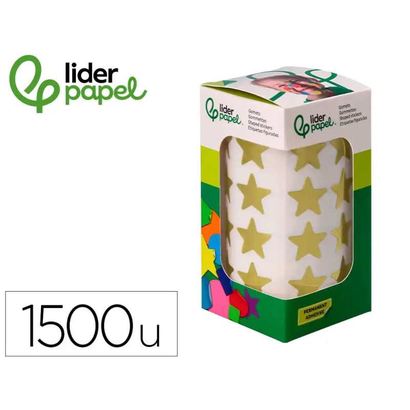 Gomets liderpapel autoadhesivo estrellas doradas 20 mm 1500 unidades en caja de carton