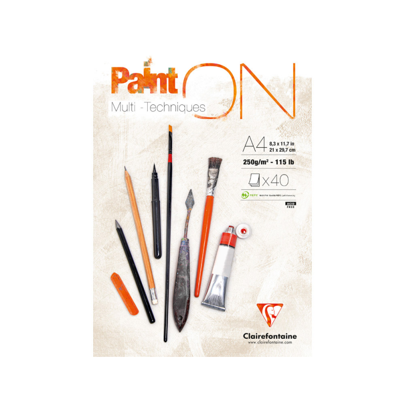 Bloc de dibujo multitecnicas clairefontaine paint on din a4 encolado 40 hojas 250 gr liso