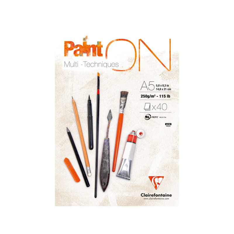 Bloc de dibujo multitecnicas clairefontaine paint on din a5 encolado 40 hojas 250 gr liso