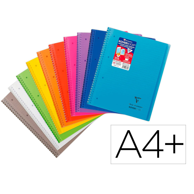 Cuaderno espiral clairefontaine koverbook tapa polipropileno din a4+ 80 hojas cuadro 5 mm banda 4