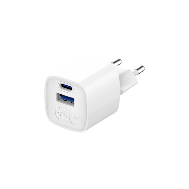 Cargador de pared tnb gan 30 w usb-c + usb a color blanco