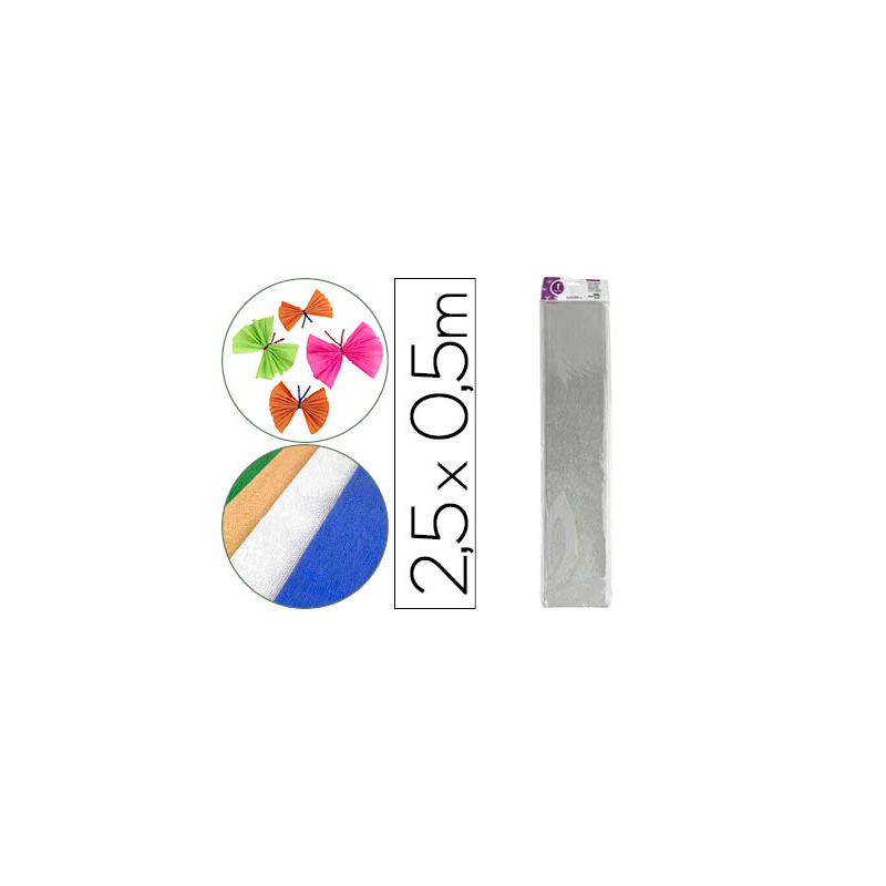 Papel crespon liderpapel 50 cm x 2.5m metalizado plata