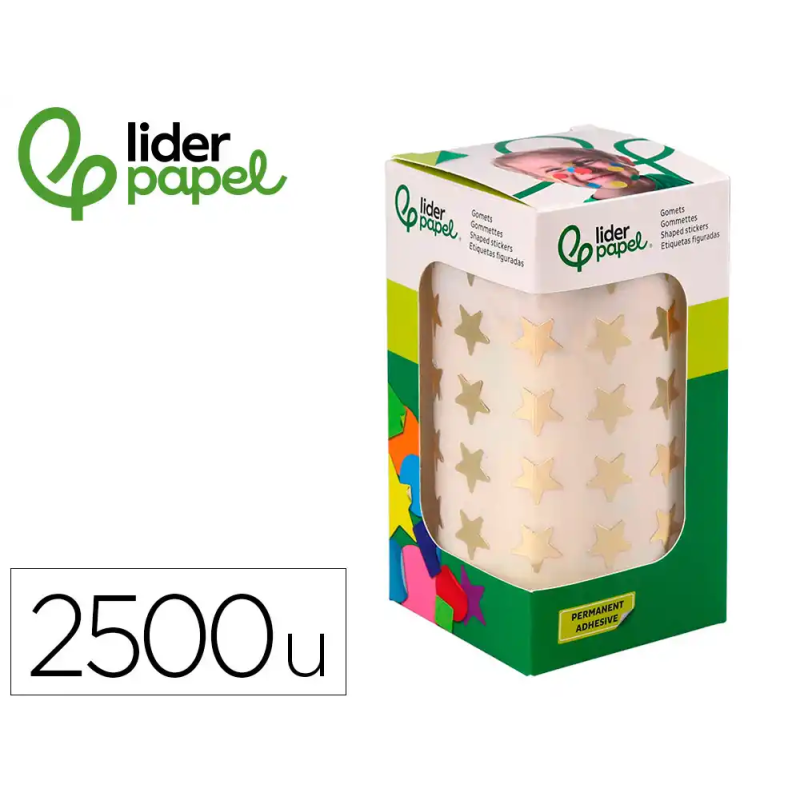 Gomets liderpapel autoadhesivo estrellas doradas surtidas 2500 unidades en caja de carton
