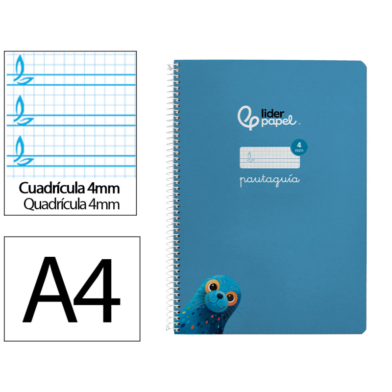 Cuaderno espiral liderpapel a4 pautaguia tapa blanda 80h 75gr cuadro pautado 4mm color azul