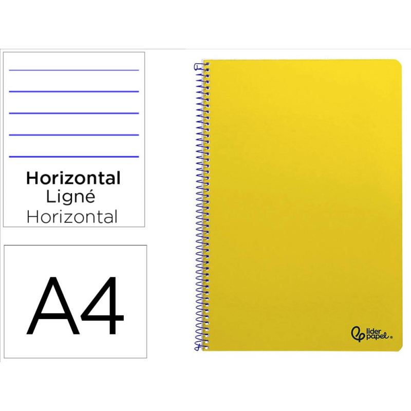 Cuaderno espiral liderpapel a4 smart tapa blanda 80h 75gr rayado horizontal con margen color amarillo