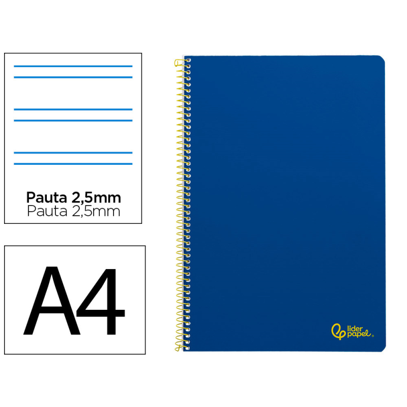 Cuaderno espiral liderpapel a4 smart tapa blanda 80h 75gr pauta 2,5mm con margen color azul oscuro