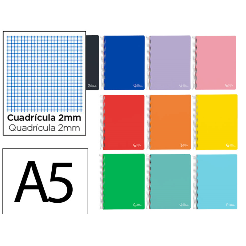 Cuaderno espiral liderpapel a5 smart tapa blanda 80h 75gr milimetrado 2mm colores surtidos