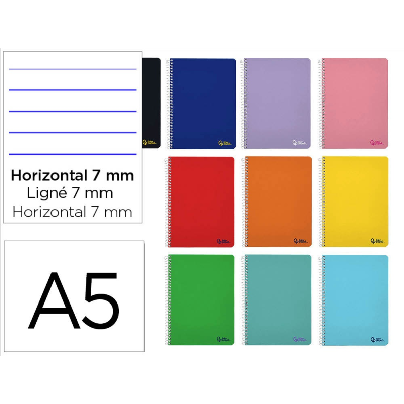 Cuaderno espiral liderpapel a5 micro smart tapa blanda 80h 75gr horizontal 7mm doble margen 6 taladros colores